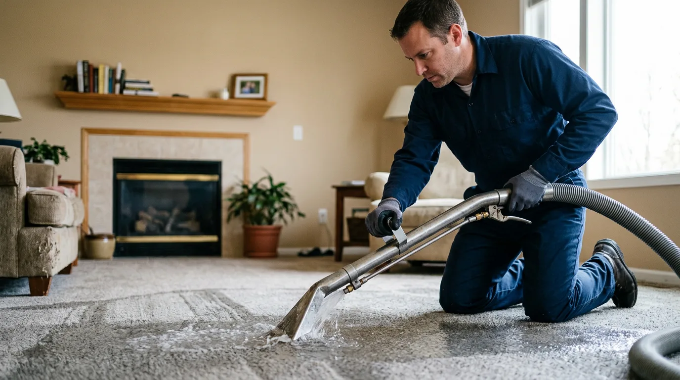 Water damage restoration technician working near Bleiblerville, TX